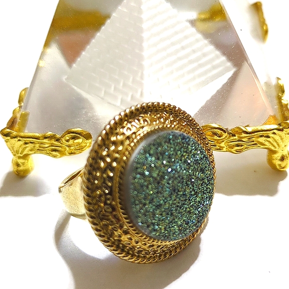 Vintage Gold Filled Titanium Druzy Quartz Ring - Picture 1 of 3